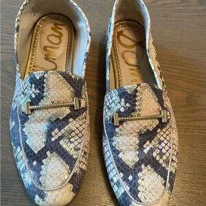 Sam Edelman Snakeskin LIOR Loafers Size 4 Leather Black/Beige & Gold Shimmer
